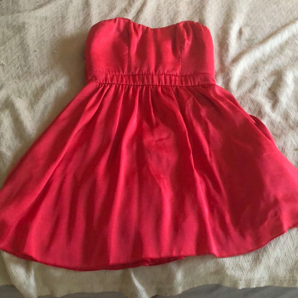 Red strapless mini dress